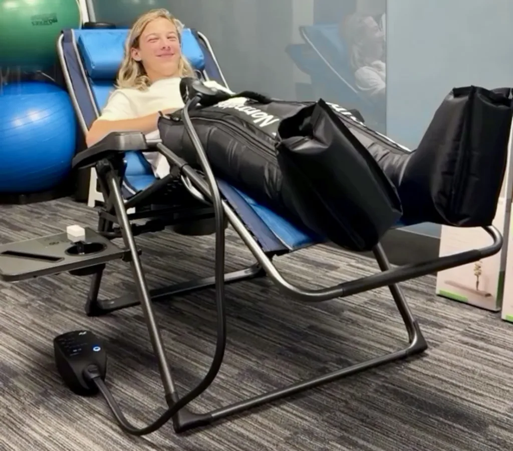 Normatec Compression recovery therapy at Back On Track Chiropractic + Acupuncture by Dr. Callan Martin DC, CCSP Overland Park, KS 66210